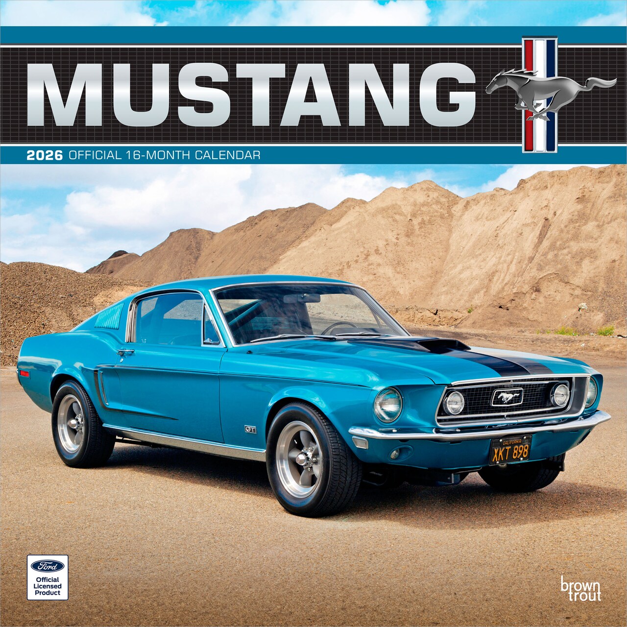 Ford Mustang OFFICIAL | 2026 12 x 24 Inch (Hanging) Monthly Square Wall Calendar | Foil Stamped Cover | Plastic-Free | BrownTrout | Motor Muscle Car
